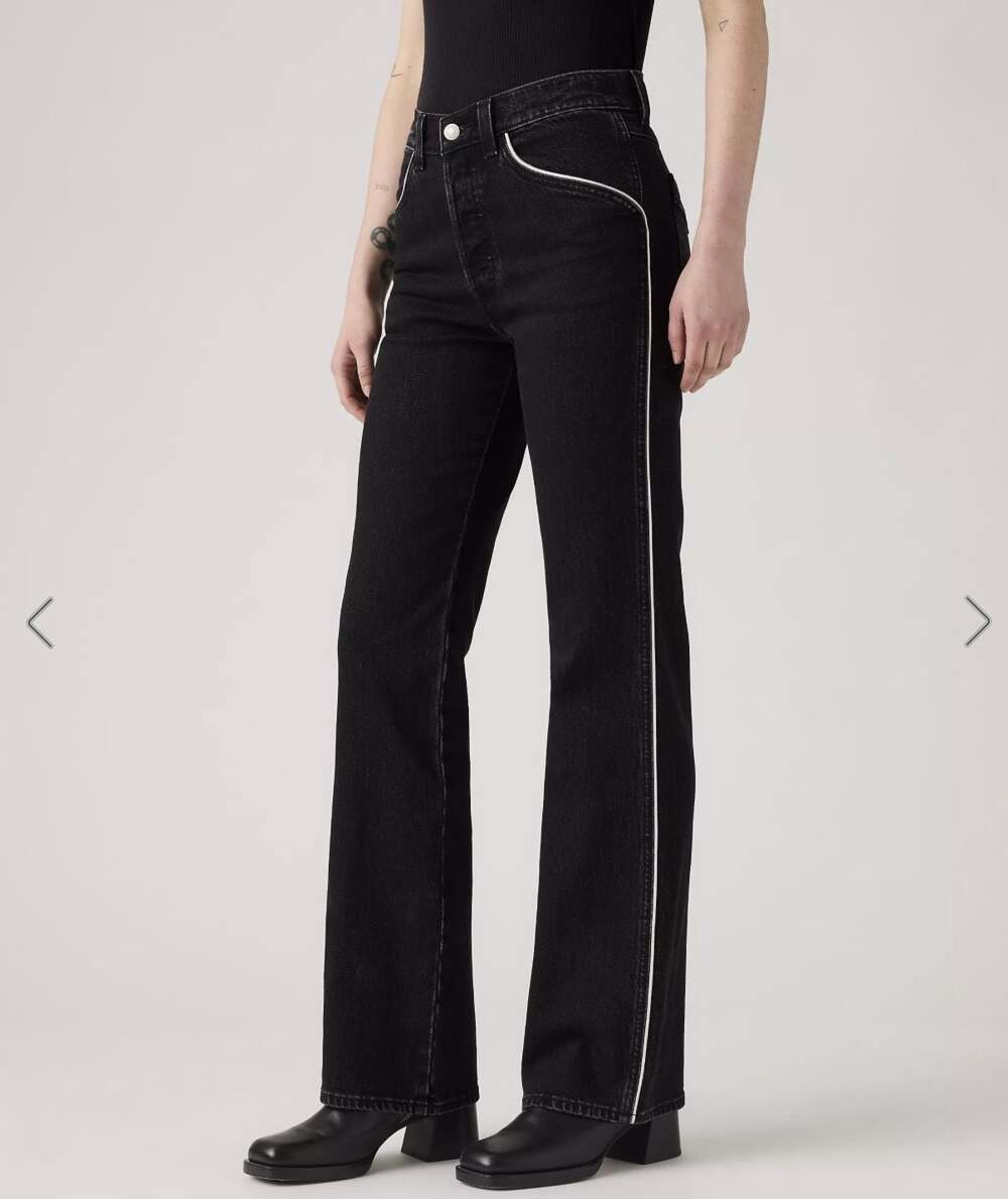 Levi’s Premium Wedgie Bootcut Piping Jeans Black White Trim W30 L30 JoJo Embroid - Picture 2 of 12